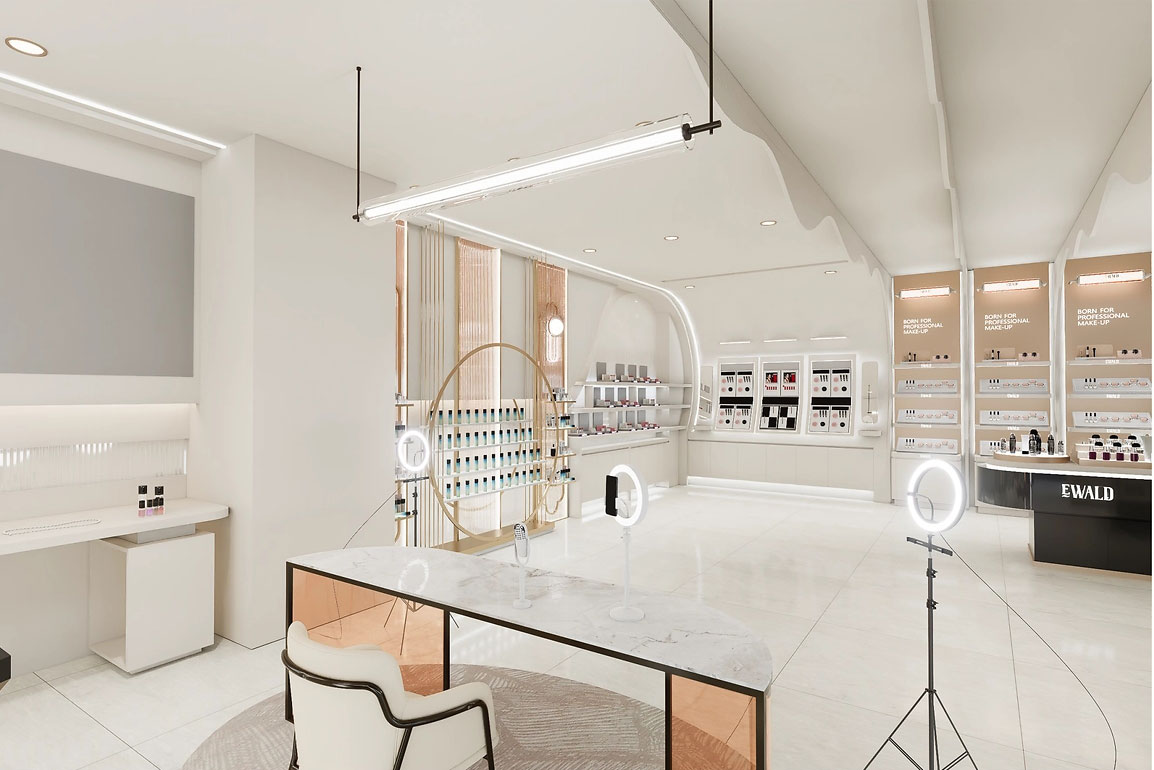 90平米鄭州化妝品店直播間設(shè)計效果圖