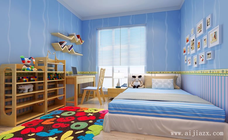 藍(lán)白色的現(xiàn)代簡(jiǎn)約風(fēng)格大戶(hù)型兒童房裝修效果圖